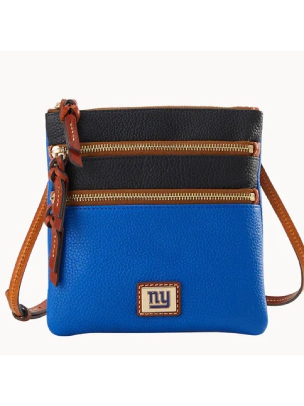 Dooney & Bourke NY Giants Triple Zip Pebbled Leather Crossbody Blue NWT $278 - Picture 2 of 9